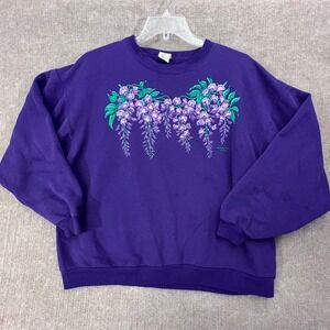 Vintage‎ Morning Sun Whitten Embroidered Floral Graphic Sweatshirt XL USA READ